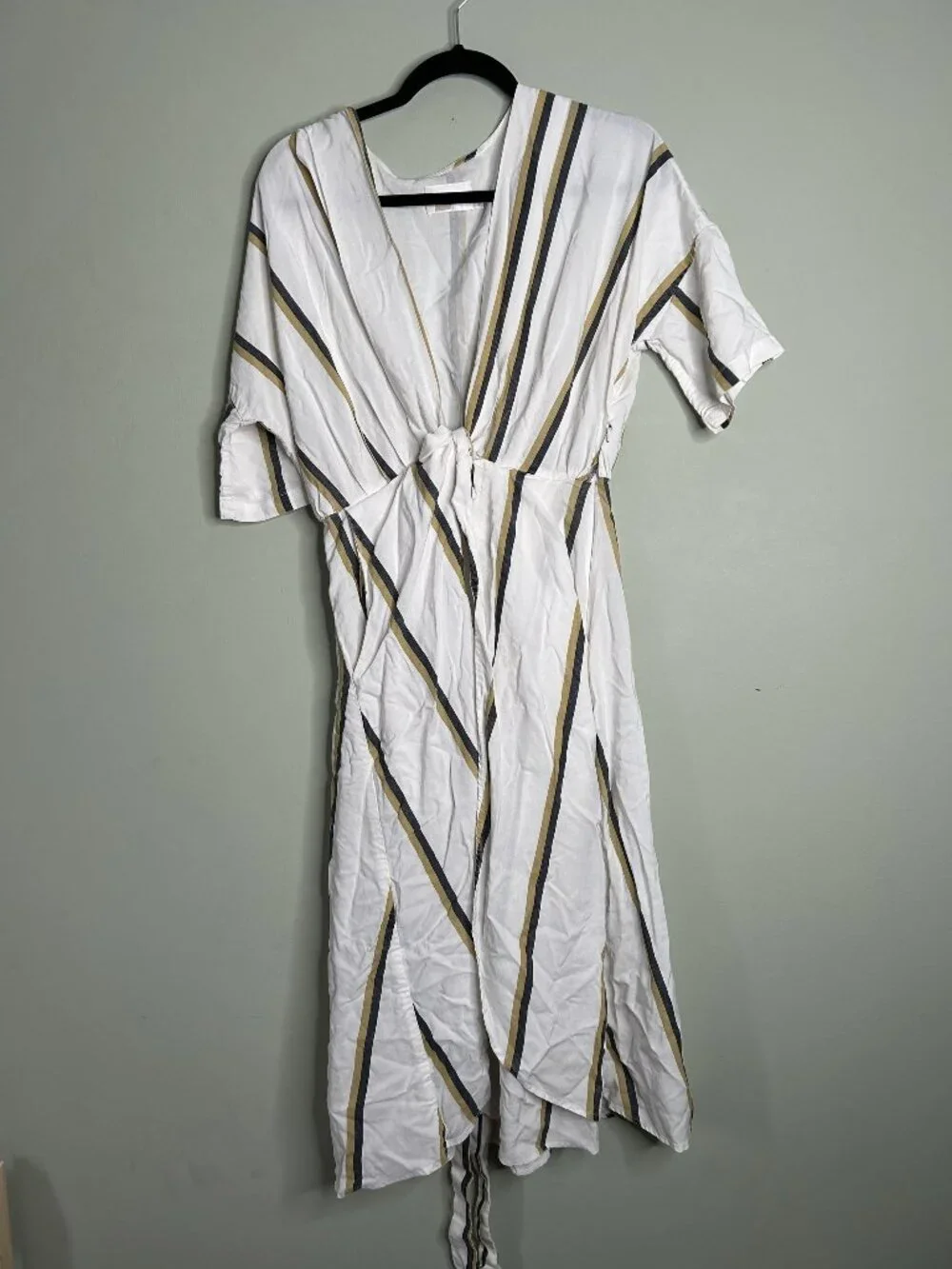 Sancia Anika White Striped Short Sleeve Belted Midi Dress Women's Size Medium M - Picture 1 of 12